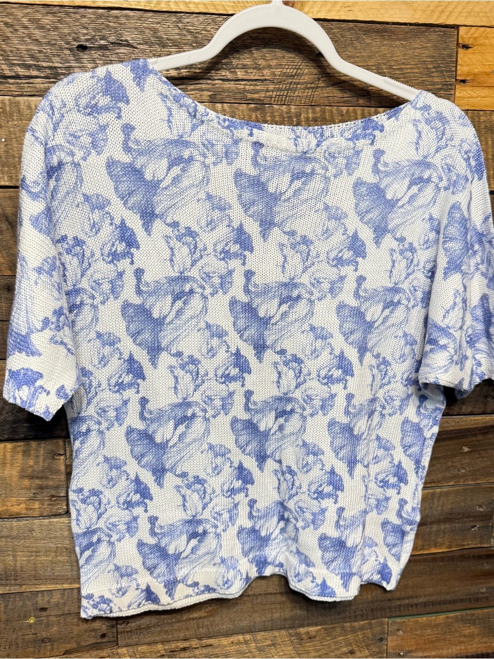 Luisa Ricci Small Made in Italy Blue White Floral Knit Short Sleeve Sweater